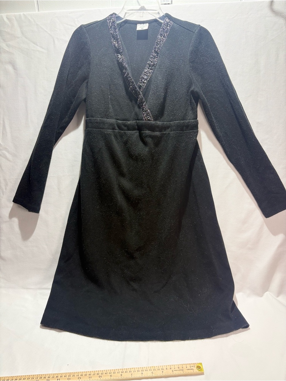 Motherhood Maternity Black Long-Sleeve V-Neck Midi Dress with Sequin Trim